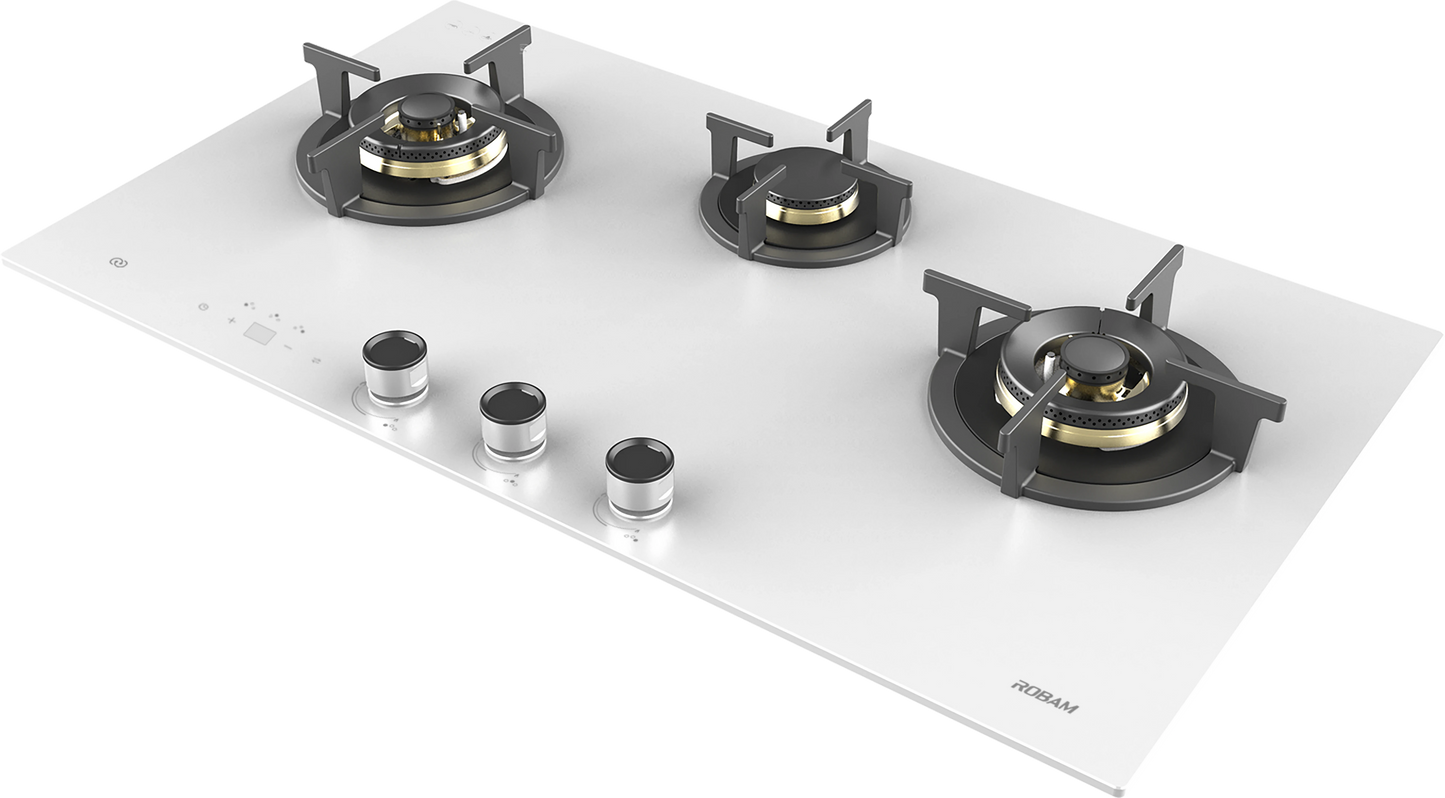 9B7H31W 90cm 3 Burners Gas On Glass Cooktop - 23Mj Glossy White